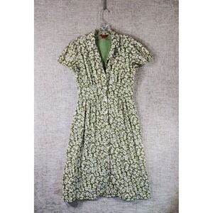 Sundance Button Front Dress Womens 6 Green Floral Short Sleeve Lined Cottage